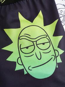 Rick and Morty X SHEIN 3pcs/Pack Men's Black & White Cartoon Character Rick Face Print Letter Tape Waist Contrast Stitch Boxer Briefs - Black - View 4