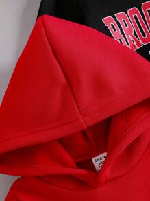 SHEIN 3pcs Toddler Boys' Stylish Long Sleeve Hooded Sweatshirt, Black, Green, Red Color Options, Letter Print Decor Fall Winter - Multicolor - View 4