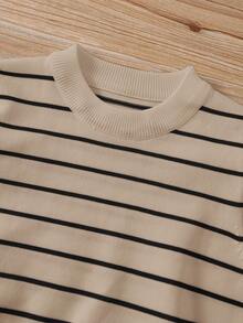 1 件年轻男孩休闲学院舒适时尚简约实用百搭学院条纹舒适厚实温暖圆领毛衣适合学校返校日常适合学校适合旅行适合运动适合秋冬季