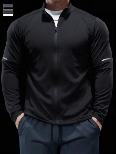 Manfinity Sport Corelite Men's Slim Fit Outdoor Sports Printed Long Sleeve Tees Fitted Shirt Fall Crew Neck Sports Jacket