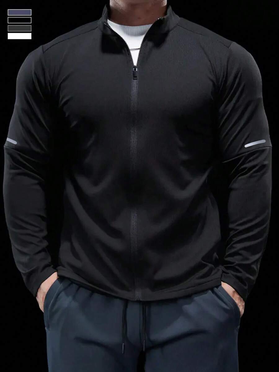 Gym Rark Men's Slim Fit Outdoor Sports Printed Long Sleeve Tees Fitted Shirt Fall Crew Neck Sports Jacket, Gym - Black - View 1