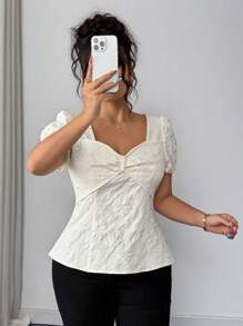 Elenzga Elegante, gemusterte Blusen in Große Größen für Frauen mit Puffärmeln