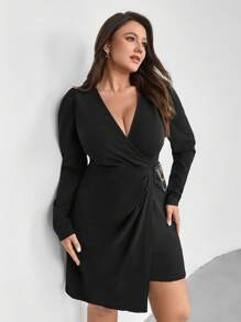 SHEIN Privé Vestido cruzado con diseño de cadena fruncido - Negro - Ver 6