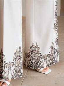 Anewsta Plus Size Women Elegant High-Rise Straight Printed Long Suit Pants - Apricot - View 4