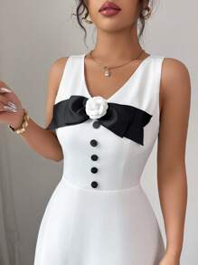 Elenzga Rochie de seară elegantă pentru femei cu fundă, rochie fără mâneci cu decolteu în V, rochie formală de lux - alb - Vizualizare 5