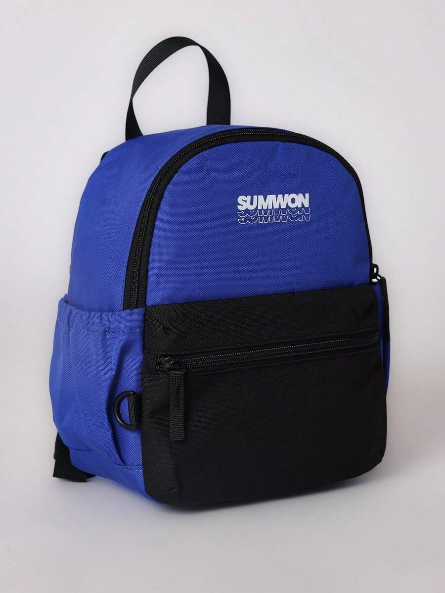 SUMWON Summon Kids 迷你背包 小型紧凑型学校日托旅行背包 带前拉链口袋 轻便学生背包 - 藍色 - 查看 1