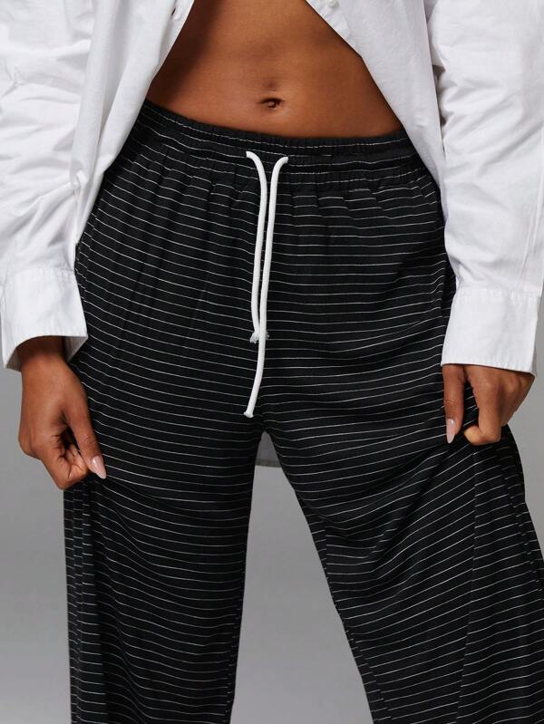 Athîral Pantalones casuales rectos de mujer con cintura de cordón y estampado de rayas