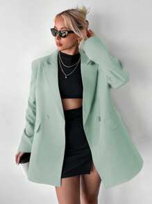 EURMUSE Turn-down Collar Double Breasted Suit Jacket - Olive Green - View 3