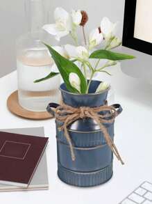 Vintage Style Distressed Metal Milk Can Shape Flower Vase With Artificial Flowers Set, Suitable For Living Room, Desk, Cafe, Bar, Garden Party Decor Gifts Birthday Graduation - Multicolor - View 12