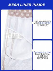 Manfinity Swimmode Men's Coconut Tree Print Drawstring Waist Beach Shorts, Summer - Khaki - View 5