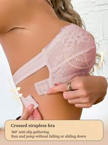 1pc Women Lace Bandeau Bralette, Wireless - Pink - View 4