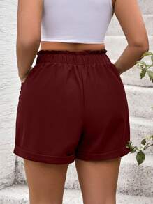 Calvaya Short slim élastique à taille haute de couleur unie, style casual grande taille