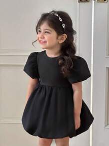 SHEIN Babygirl 可爱夏季优雅黑色宽松短袖连衣裙，母子装（2 件单独出售）