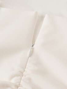 SHEIN Tween Girls Solid Color Square Neck Ruched Casual & Elegant Wide Strap Mid-Length Knit Dress, Suitable For Party, Gathering, Wedding - Apricot - View 3