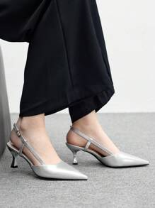 CUCCOO BIZCHIC Women's Pointed Toe Thin Heel Silver Elegant Commute, Party, Work Pumps With Buckle Strap - Silver - View 1
