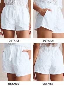 Briarwyn White Summer Chic Classy Vacation Women Embroidered Shorts,Solid Color Woven Relaxed Boho Beach Club Hawaii Rave Festival Graduation Shorts - White - View 8