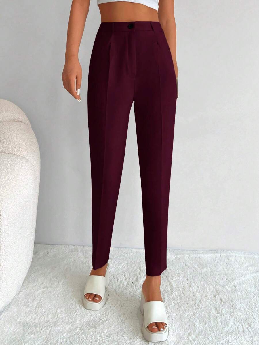 RueChic Solid Zip Up Suit Pants - Red Violet - View 1
