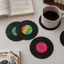 SHEIN 6pcs/Set Colorful Retro Vinyl Record Disk Coasters For Drinks Vinyl Record Coaster Set Coffee Table Decor
