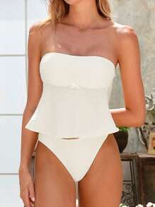 Swim Mod 2025 Summer New Women's Swimsuit Beach Resort Cute Bandeau Butterfly Decor Triangle Briefs 2Pc Set Textural Fabric Sexy Bathing Suit