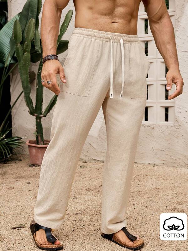 Manfinity Nomadique Men's Cotton Linen Plain Simple Daily Pants Cotton Linen Pants For Men