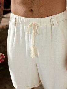 ResortEase Pantalones cortos casuales sueltos de unicolor de moda para hombre, estilo bohemio de lino liso
