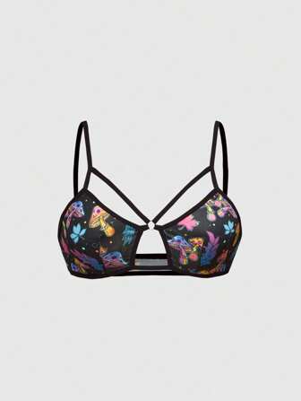 Fairycore Tie-Dye Mushroom Print Wireless Sexy Women Bra