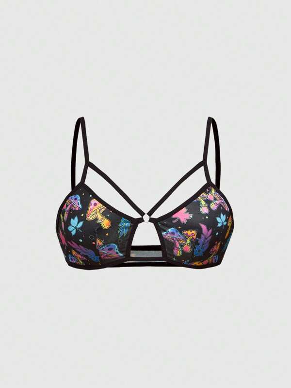 ROMWE Fairycore Sostén inalámbrico y sexy para mujer con estampado de setas en tie-dye