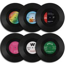 SHEIN 6pcs/Set Colorful Retro Vinyl Record Disk Coasters For Drinks Vinyl Record Coaster Set Coffee Table Decor