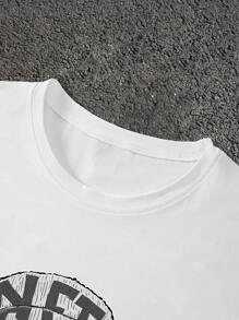 Manfinity EMRG Camiseta sin mangas casual de hombre con estampado de personaje y lema, de estilo callejero de moda, para verano - Blanco - Ver 3