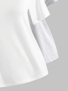 Camiseta de manga corta casual y holgada con cuello asimétrico de un solo color para niñas preadolescentes, verano - Multicolor - Ver 5