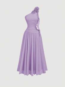 SHEIN MOD Vestido de fiesta romántico asimétrico con volantes de color púrpura para mujer, conjunto de ropa de Año Nuevo para mujer, conjunto de vacaciones para mujer, conjunto de cumpleaños para mujer - Morado - Ver 1