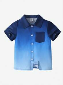 1pc Multi-Color Gradient Pocket Boys Casual Shirt, Suitable For Commuting, School, Outdoor Activities, And Any Occasion - Multicolor - View 1