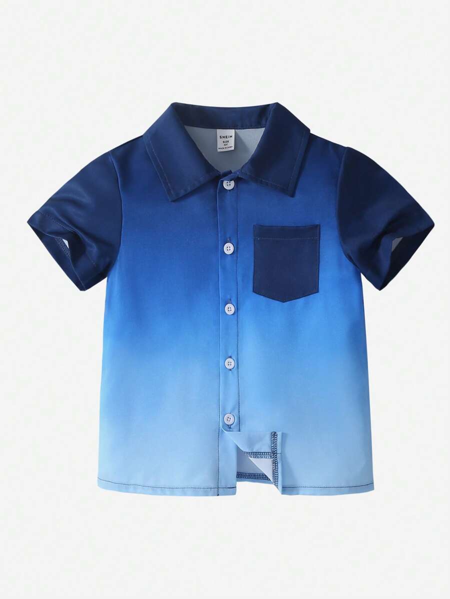 1pc Multi-Color Gradient Pocket Boys Casual Shirt, Suitable For Commuting, School, Outdoor Activities, And Any Occasion - Multicolor - View 1