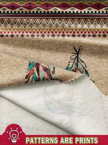 EMERY ROSE Bộ 2 chiếc/Bộ áo ba lỗ cổ tròn in hình lông vũ cỡ lớn cho nữ và quần short, phù hợp cho mùa hè - Màu be - Xem 3