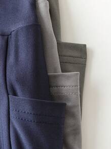 SHEIN LUNE Plus Size Women Casual Elastic Fitted High Waist 7/8 Leggings With Pockets, Suitable For Sports & Fitness