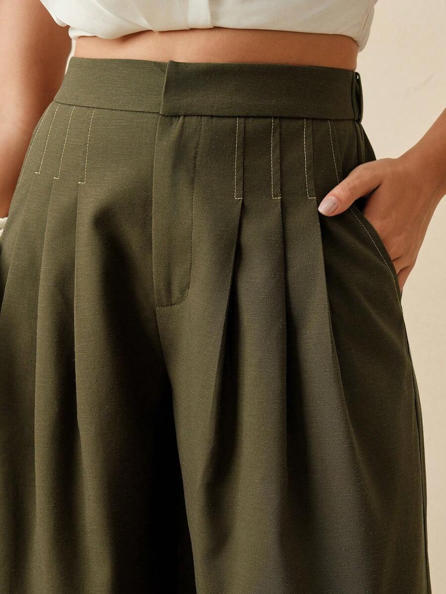 Anewsta 新款宽松飘逸阔腿裤，轻盈夏季 - 綠色 - 查看 1