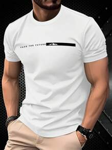 Manfinity Homme Camiseta de manga corta cuello redondo de ajuste slim con gráfico minimalista para hombres