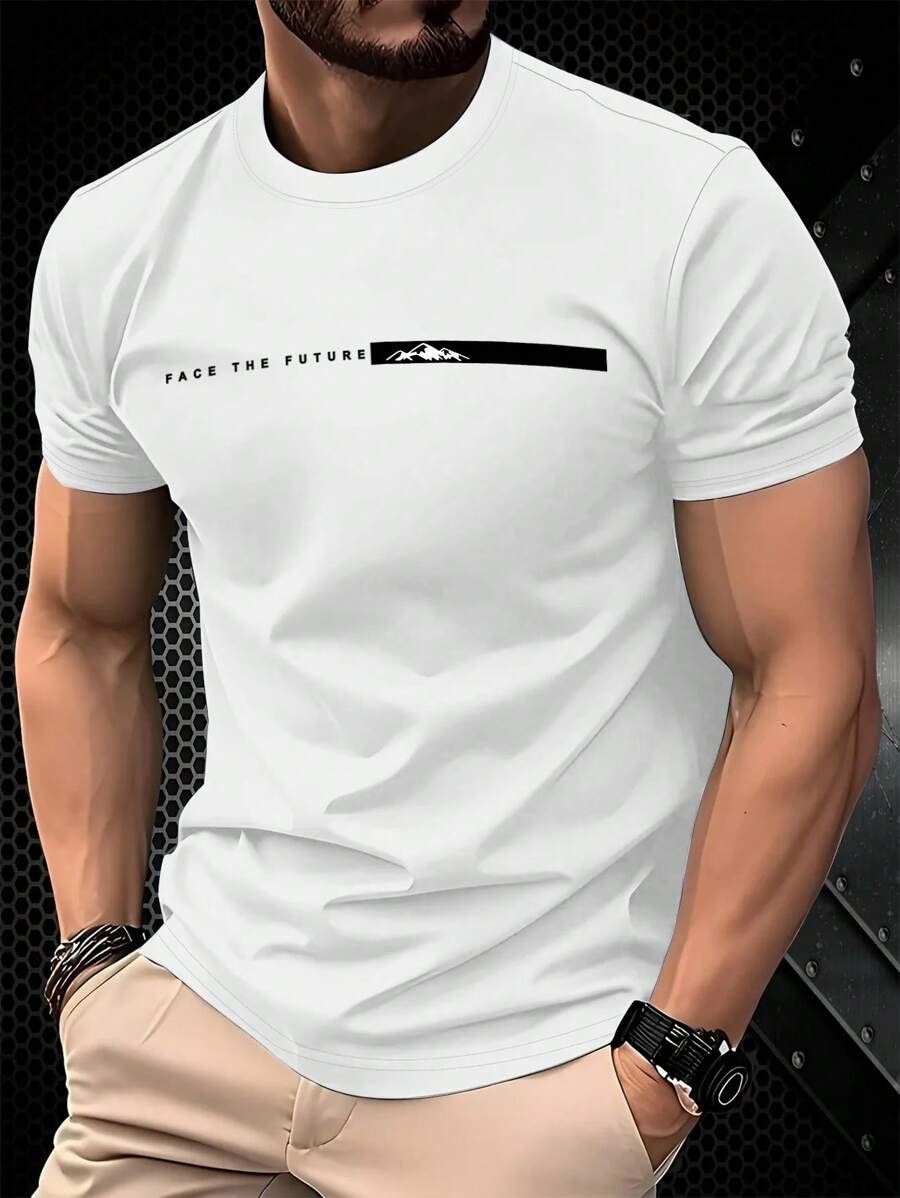 Manfinity Homme Camiseta de manga corta cuello redondo de ajuste slim con gráfico minimalista para hombres