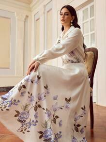 ZEYLAH Women Solid Color Minimalist Daily Wear Long Sleeve Printed Top And Skirt Set, Elegant - Multicolor - View 1