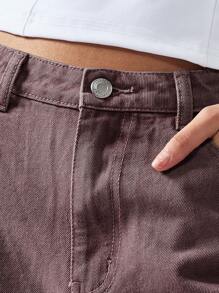 MISSGUIDED High Waisted Wide Leg Denim Jeans Retro Style Autumn Winter Fashion Palazzo Pants Classic Casual Wear Washable Full Length Bottoms - Burgundy - View 4