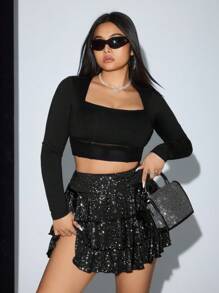 SHEIN ICON Gonna a strati multicolore con glitter per donne taglie forti