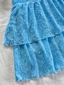 Soleia Damen romantisches Spitzen-Trägerkleid mit Rüschen, kurzes Kleid in Blau für Strand, Sommer und Urlaub