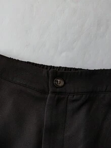 SHEIN PETITE 女款春夏优雅黑白撞色单排扣背心衬衫+女款春夏优雅黑色侧扣设计直筒裤 - 黑色 - 查看 5