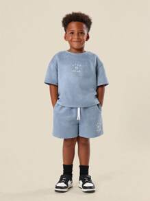 SUMWON Conjunto de sudadera y pantalones cortos para niños, ropa casual, cómoda y de uso diario, ideal para primavera y verano