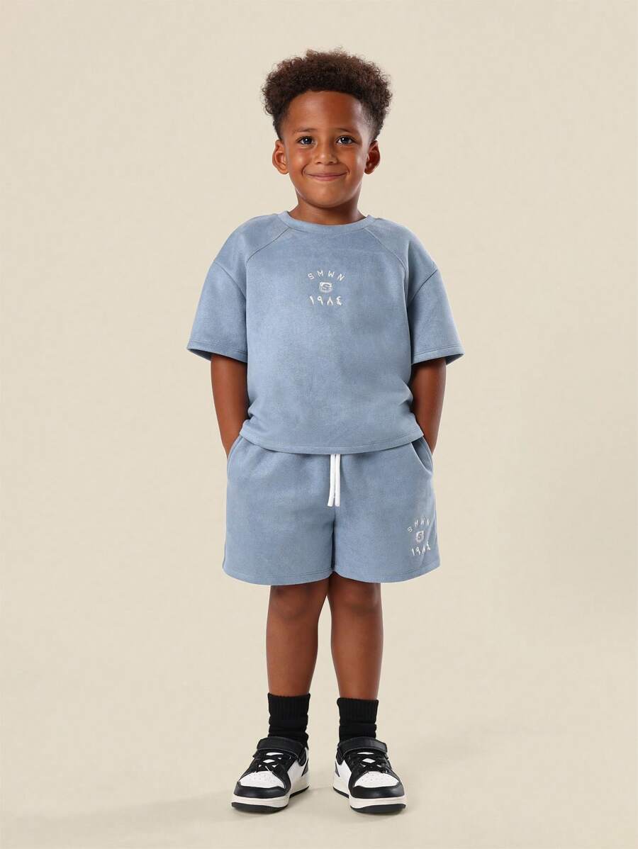 SUMWON Conjunto de sudadera y pantalones cortos para niños, ropa casual, cómoda y de uso diario, ideal para primavera y verano