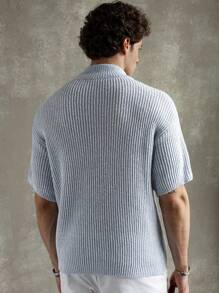 Manfinity Homme Camiseta casual de punto con cremallera hasta la mitad del pecho y manga corta de unicolor para hombre, P, para amigos
