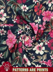 SHEIN LUNE Plus Size Women Floral Pattern Lantern Sleeve Mini Dress, Elegant Casual Suitable For Spring & Autumn,Beach Dress Sundress,Holiday Outfits Boho Chic Dress