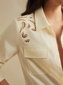 Anewsta Anewsta Women's Elegant Hollow Out Embroidered Blouse