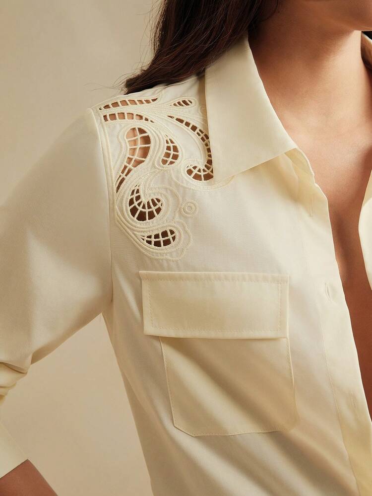 Anewsta Women's Elegant Hollow Out Embroidered Blouse