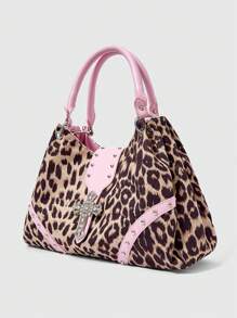 ROMWE Grunge Punk 时尚女士单肩包，豹纹简约实用多用途 - 粉色 - 查看 3